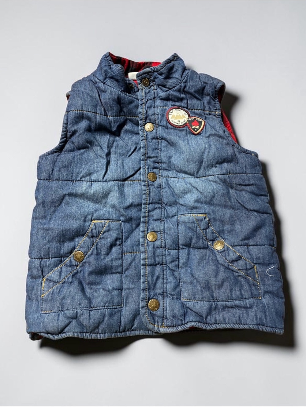 Kids Headquarters Blue Quilted Puffer Vest with Red Lining